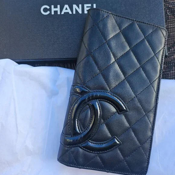 CHANEL Cambon Line CC Black Calfskin Leather Quilted Long Wallet - Picture 1 of 12